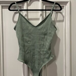Lulu's Sage Green Ribbed Bodysuit